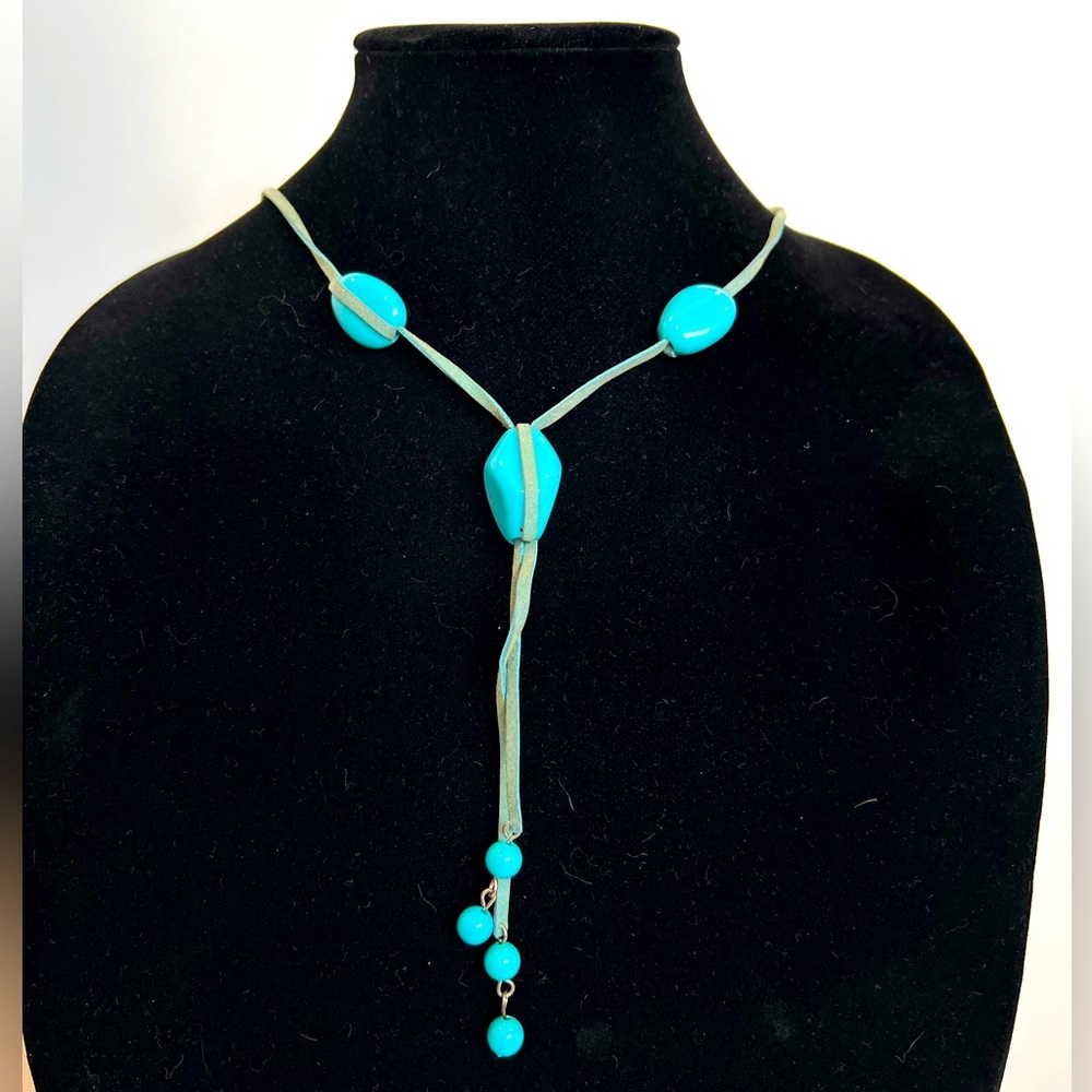 Women’s Long Turquoise Stone Leather Rope Necklace